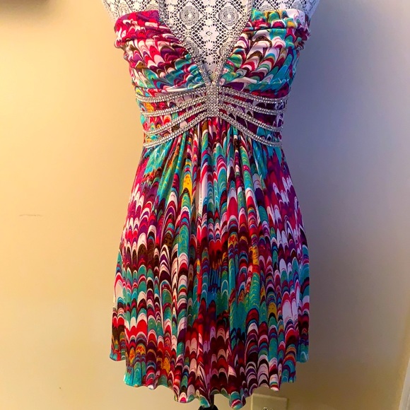 Sky Dresses & Skirts - Sky halter jeweled  rhinestones mini dress